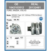 RE20132461OE - 1042103512 DENSO ALTERNATORE NUOVO ORIGINALE 12V 120AH CON PULEGGIA PFR6 54mm (CPA0175) FORD MAZDA VOLVO
